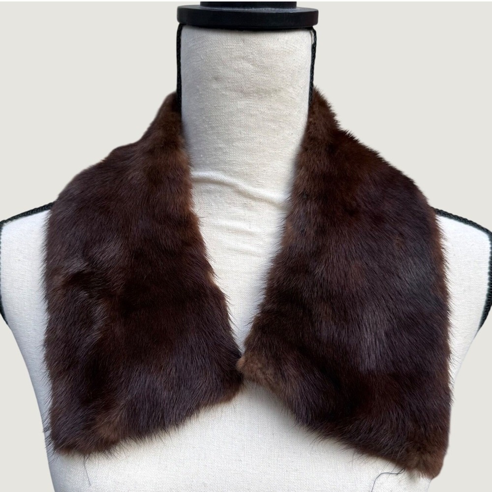 Vintage Real Mink Fur Collar Mahogany Brown Satin Lined Coat Wrap Stole Trim